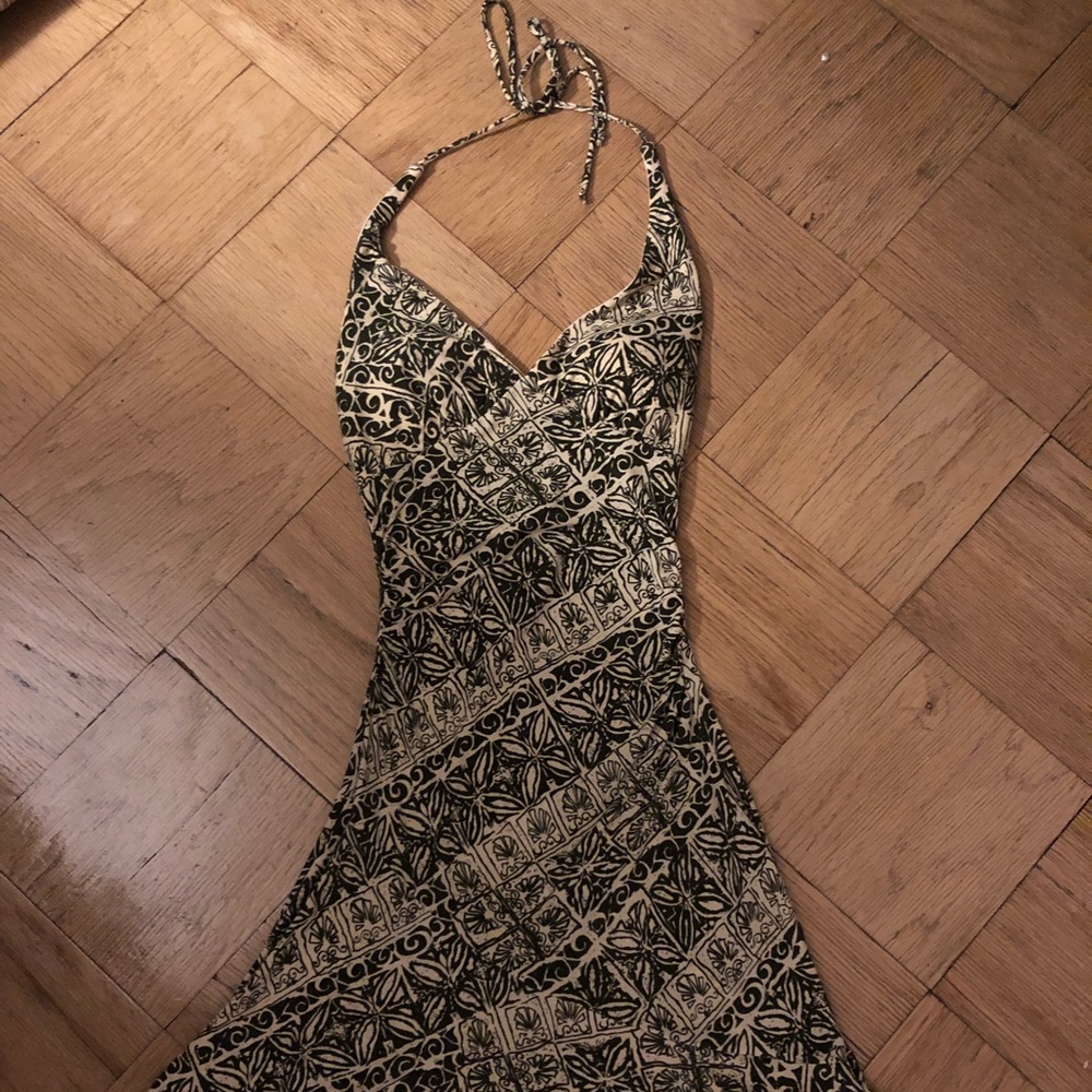 Green patterned halter dress